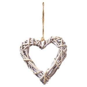 Hängande hjärtkrans i naturstil med snöre, dekorativ hjärtformad krans 19 cm