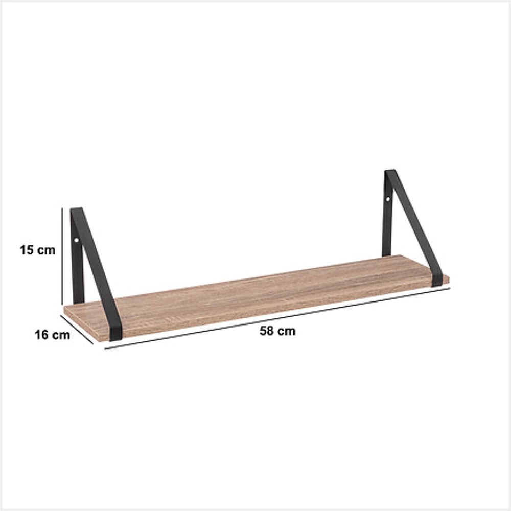 Vägghylla i trä med metallfästen – 58 cm - Bild 2