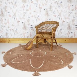 Nattiot YVA Rund Barnmatta med Tofsar – Rosa/Brun 110 cm