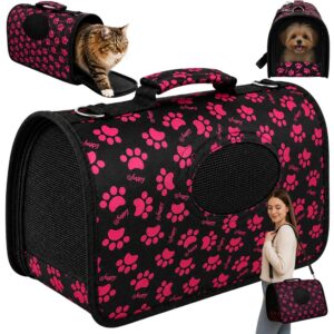 Transportväska för hund & katt – Svart/Rosa tassmönster